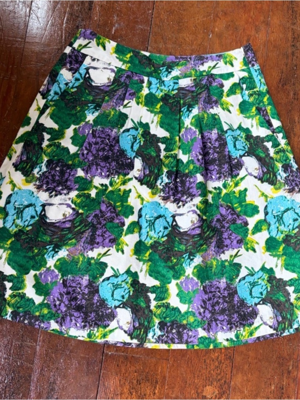 Floral Ann Taylor A-Line Skirt in Green & Purple